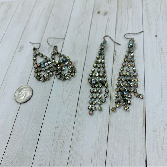 Rhinestone Dangle Earrings set of 2 - Picture 1 of 2